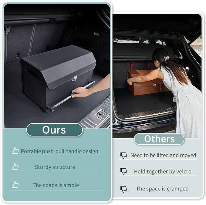 XCF Car Trunk Organizer, Leather Trunk Organizer for SUV with Lid and Sturdy Handle Car Storage Organizer (Black, 20.47 x 11.42 x 12.2in)