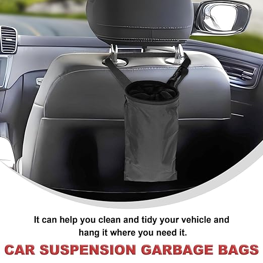 2 Pcs Car Trash Bags, Can Hanging Back Seat Car, Car Garbage Bag with Storage Pockets, Car Trash Can Washable, Car Garbage Bag for Outdoor & Travelling Vehicle Interiors (Black)