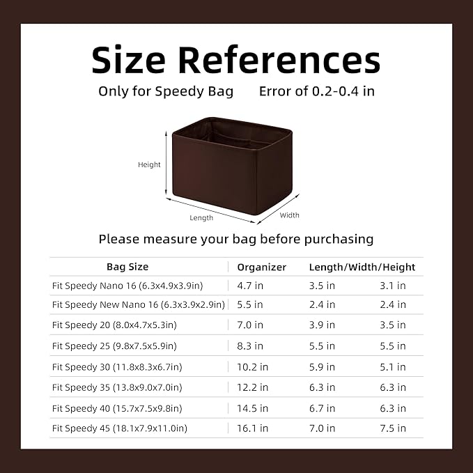 DGAZ Silk Purse Organizer Insert Fits LV Speedy 16/20/25/30/35/40/45 bags，Silky Smooth Bag Organizer，Luxury Handbag & Tote Shaper(Global brown,SP40)