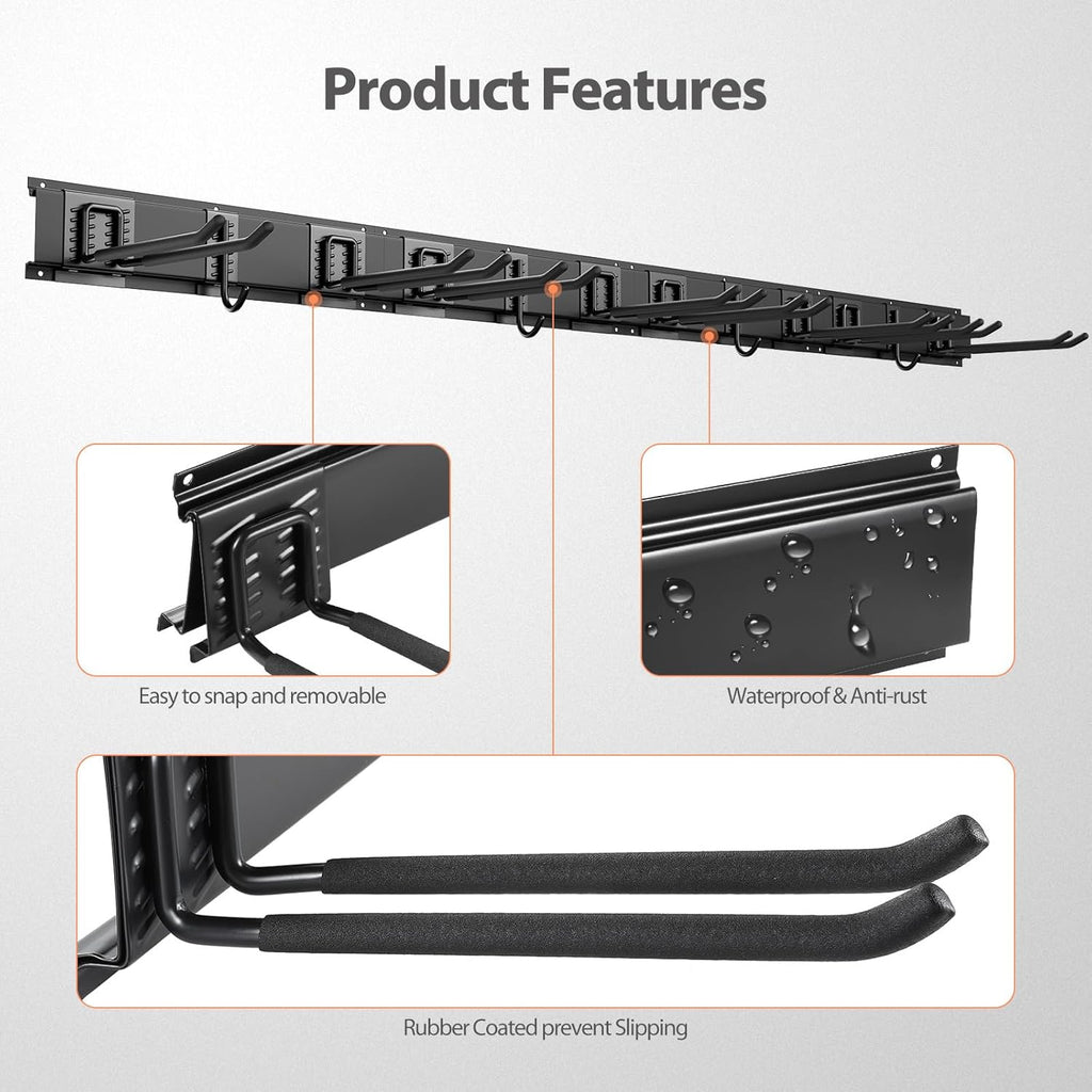 Garage Organizer Wall Mount, 64 Inch Garage Storage Organization, 20PCS Heavy Duty Garden Tool Organizer, Adjustable Tool Storage Rack Hooks, Yard Shed Tool Organizer, Hold Max 900 lbs