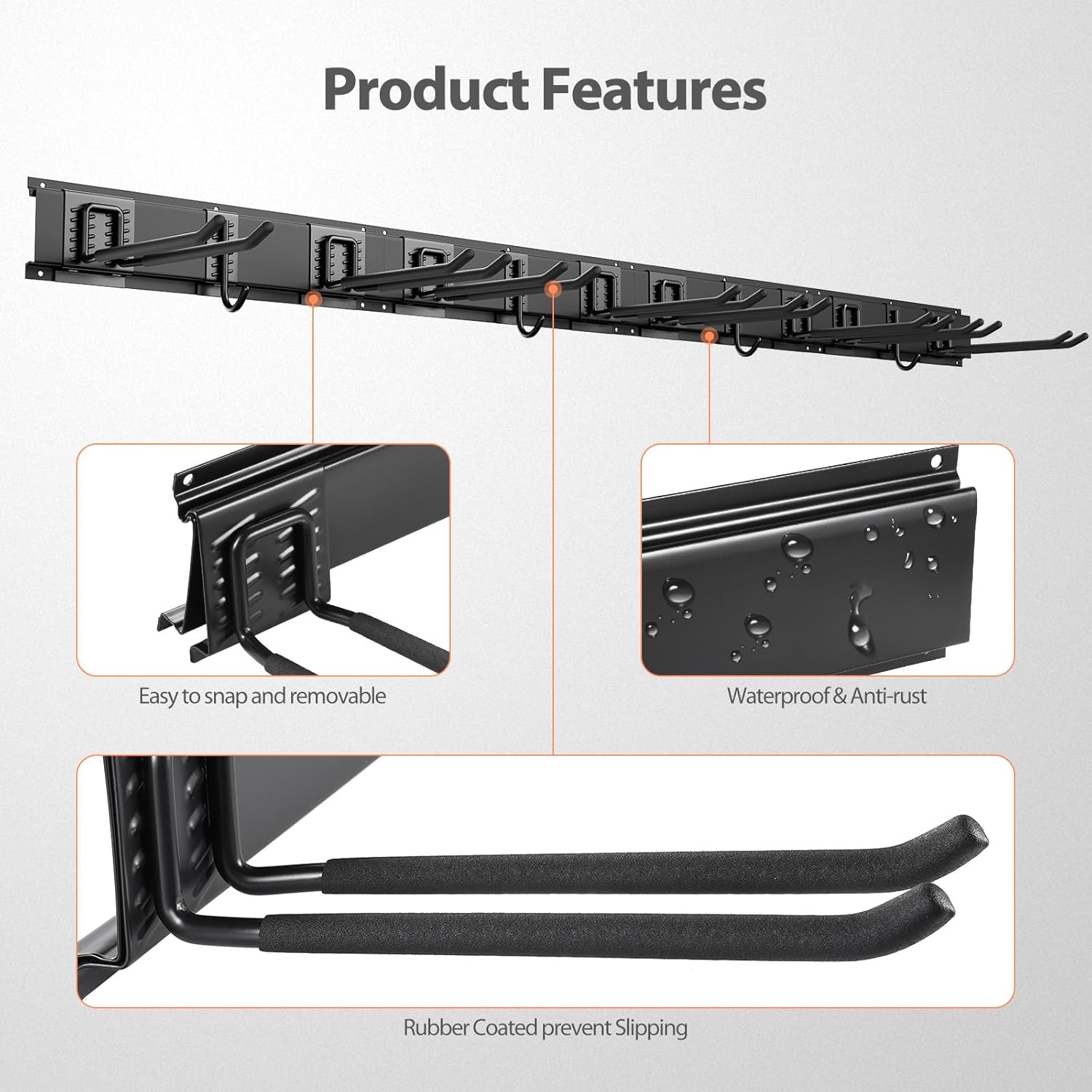 Garage Organizer Wall Mount, 64 Inch Garage Storage Organization, 20PCS Heavy Duty Garden Tool Organizer, Adjustable Tool Storage Rack Hooks, Yard Shed Tool Organizer, Hold Max 900 lbs