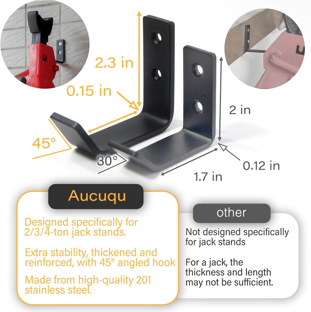 8 Packs Jack Stands Wall Mount Organizer, Heavy Duty Stainless Steel Holder Hook Fits 2 & 3 & 4 Ton Jack Stands