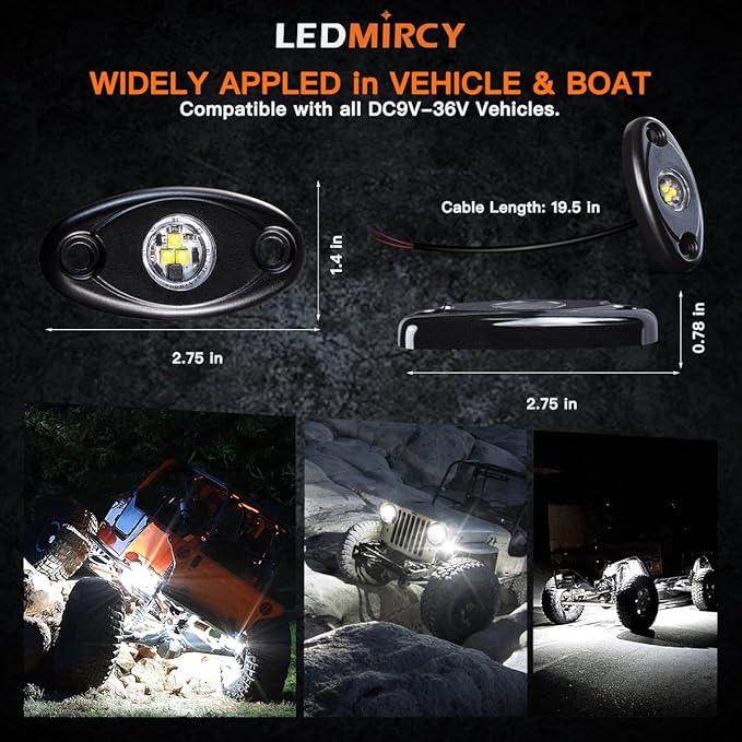 LEDMIRCY LED Rock Lights 10PCS White for Off Road Truck RZR Auto Car Boat ATV SUV Waterproof High Power Neon Trail Rig Lights (Pack of 10,White)