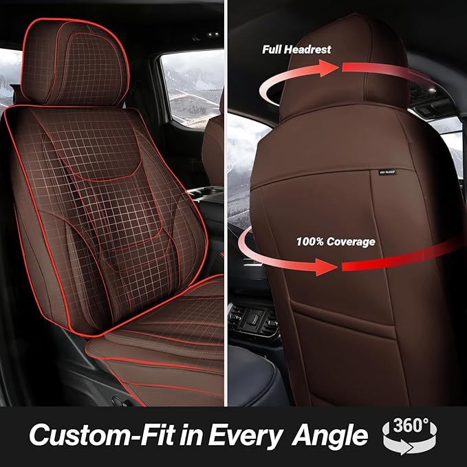 Coverland Custom Fit Car Seat Covers for Car Compatible with [2006-2020 Ford Fusion, 2016-2026 Toyota Prius] Premium Waterproof Non-Slip Interior Seat Protector [Full Set Dark Brown - Size Chart X68]