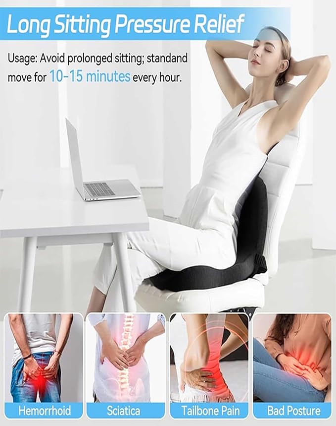 Orthopedic Seat Cushion, L-Shaped Ergonomic Design W/Lumbar - Removes 100% of Tailbone Contact, Cushion for Truck Driver, Workers, Instant Relief Sciatica Pain (Grey)