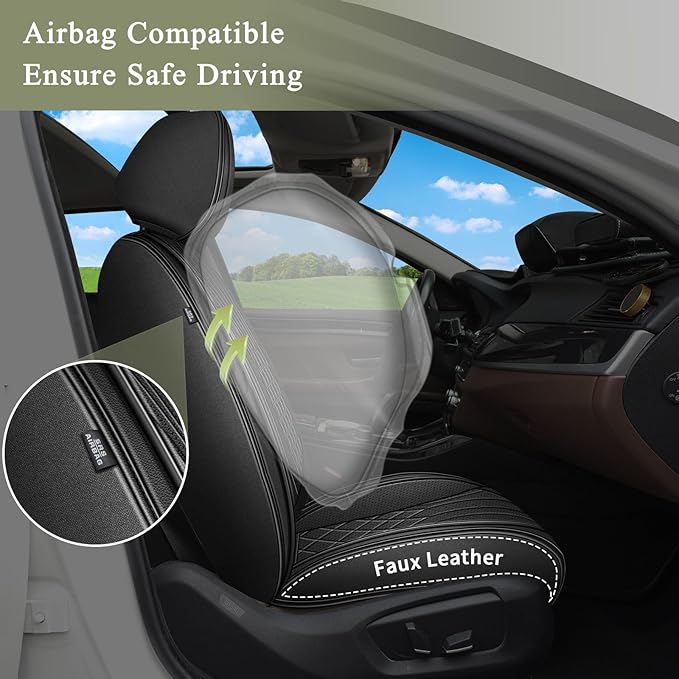 Full Set Car Seat Covers for Honda Pilot 2005-2016: Breathable Perforated Leather Seat Cover (Black)
