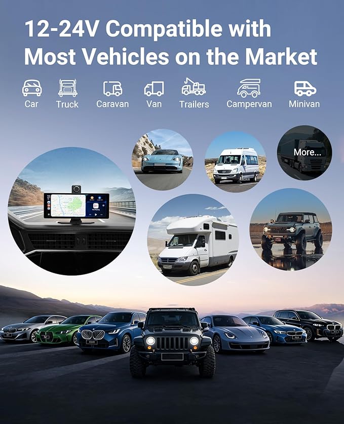 Wireless CarPlay and Android Auto 10.26-inch Touchscreen, 4K Dash Camera and 1080p Backup Camera, Universal Portable car Display, Equipped with 64G Memory Card