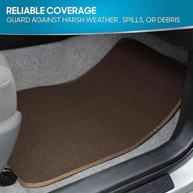 BDK MT-100-DB Classic Dark Beige Carpet Floor Mats with Vinyl Heel Pad for Car SUV Truck Van, Universal Fit Front & Rear Liner