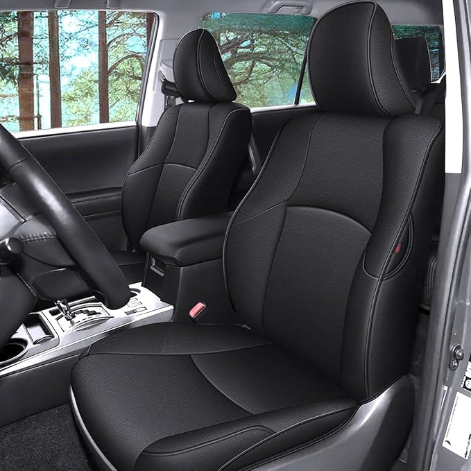 AOMSAZTO Custom Seat Covers for Toyota 4runner: 7 Seats 2011 2012 2013 2014 2015 2016 2017 2018 2019 2020 2021 2022 2023 2024 Leather Car Seats Cover Full Set Black for 4 Runner 7 Seaters