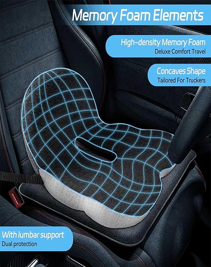 Orthopedic Seat Cushion, L-Shaped Ergonomic Design W/Lumbar - Removes 100% of Tailbone Contact, Cushion for Truck Driver, Workers, Instant Relief Sciatica Pain (Grey)