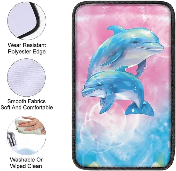 JoyLamoria Blue Dolphin Car Armrest Cushion Cover Center Console Box Pad Car Accessories for Most Vehicles