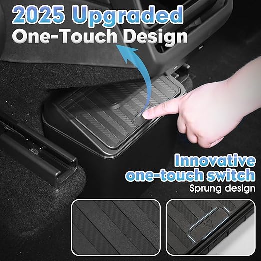 Shademax Rear Trash Can for Tesla Model Y Juniper 2026 2025 Center Console Organizer Backseat Storage Box Underseat Storage Tray Garbage Can Bin for Model Y Juniper Accessories Press Open Design Black