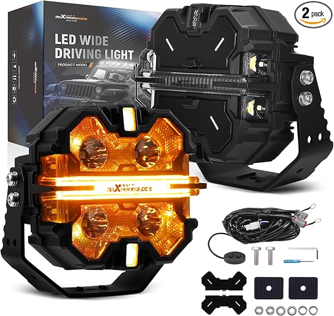 maXpeedingrods 5 inch 212W LED Off Road Lights, 7 RGB Colors LED Pod Light, Auxiliary Driving Lights 25440LM 3Modes, w/ 270°Side Shooter and Black Covers Spot Light for Jeep SUV Pickup ATV
