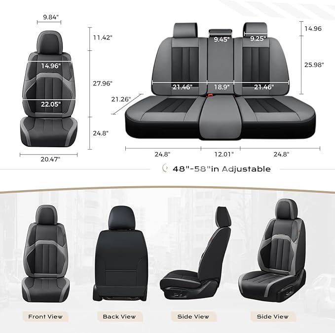 Coverado Car Seat Cover, Cover for Cars Full Seat, Premium Leather, Universal Fit Waterproof Seat Protectors, Car Seat Cushion Non-Slip for Most Cars-BlackGray
