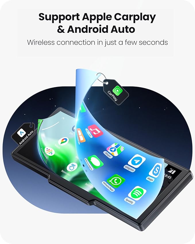 9.26" Portable CarPlay Screen for Apple Carplay & Android Auto with 4K Dash Cam & HD Backup Camera, Wireless Car Play with Strongest Bluetooth 5.2, OTA Updates, Voice Control, GPS Navigation
