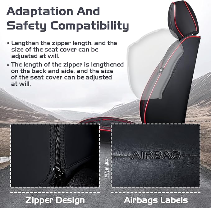Truck Seat Covers for Ford Ranger 2019-2026, Waterproof Premium Leather Full Coverage Car Seat Cover, Muscle Sport Style Auto Interior Seat Cover Sets (Front Set/Black Red)