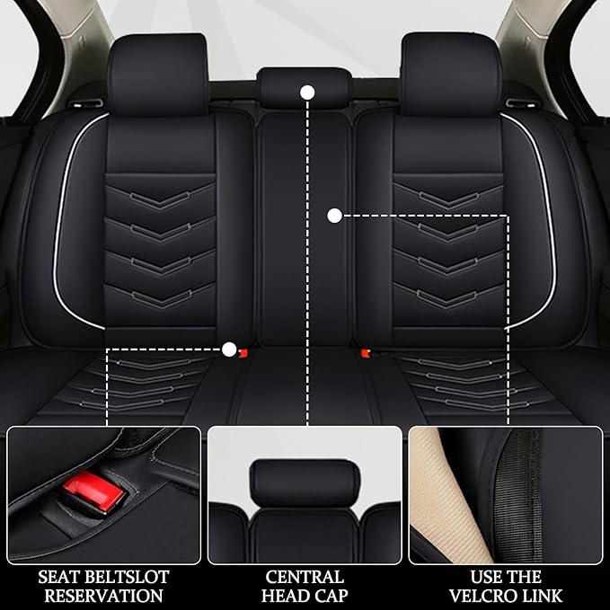 Car Seat Cover for Ford Explorer 2000-2025, Waterproof Durable Compatible Airbag, Premium Leather Seat Protector(5 Seats Standard,Black White)