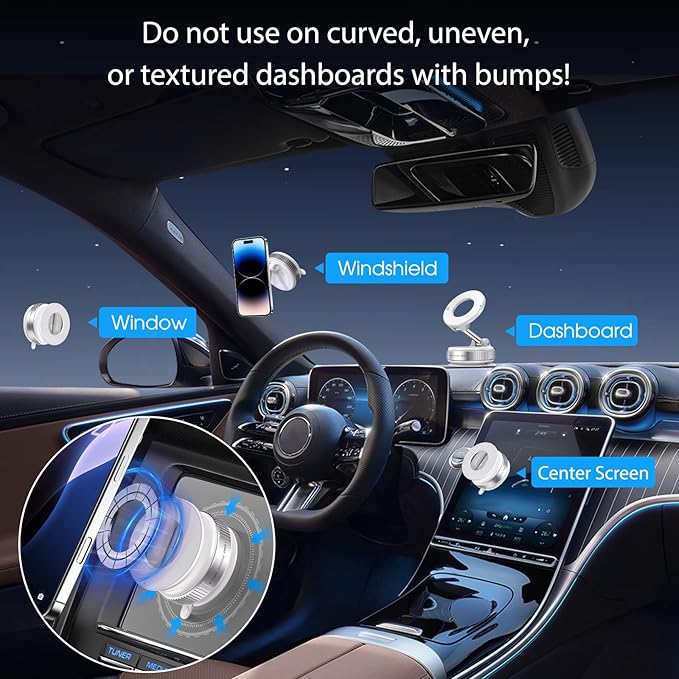 Jikasho Vacuum Magnetic Car Phone Holder for Magsafe, Hands-Free 360° Adjustable Suction Cup Phone Mount for Car/Gym/Mirror/Smooth Surface, Compatible with iPhone & Android (White)