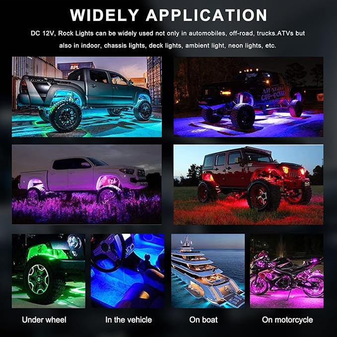 Ohleats Rock Lights for Car, Multi Color RGB LED Rock Lights Kit with APP Control & Music Mode, Waterproof Underglow Rock Neon Light for Pickup Truck SUV, Car Accessories (4 Pods)