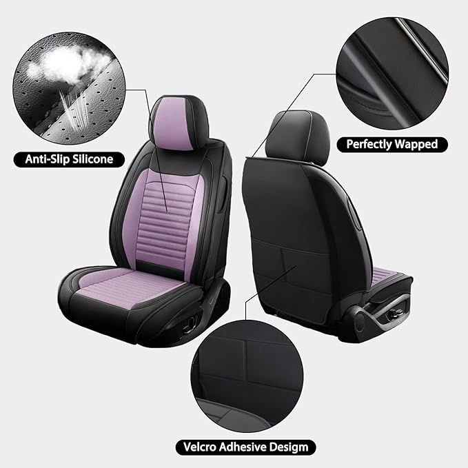 Truck Seat Covers Full Set Fit for Toyota Tacoma 2001-2026, Premium Faux Leather Car Seat Protector,Breathable Anti-Slip Full Wrapping Edge Seat Covers(Black&Purple,Full Set)