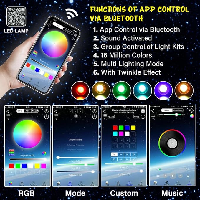 Starlight Headliner Kit 1000Pcs 0.03in*6.5ft*2m 16W RGBW Music/Voice APP/Remote Control Activated Star Lights for Car Fiber Optic Star Light for Car Roof Theater Game Bed Room Ceiling