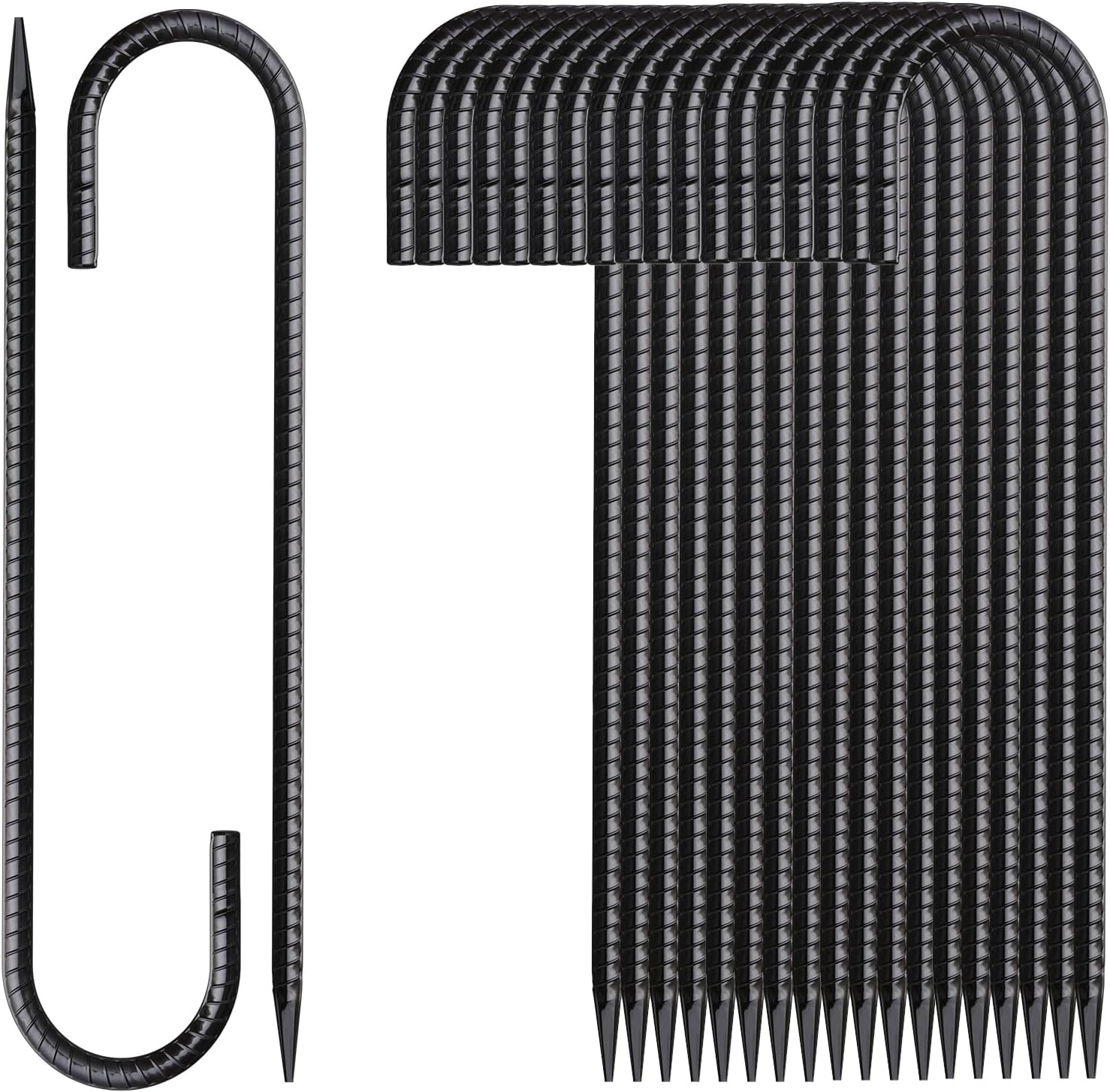 Rebar Stakes 12 Inch 20 Pack J Hook Ground Stakes Heavy Duty Chain Link Fence Stakes Galvanized Anchors Metal Tent Stakes for Wire Fencing Concrete Forming Trampolines Camping Canopies Shed Swing
