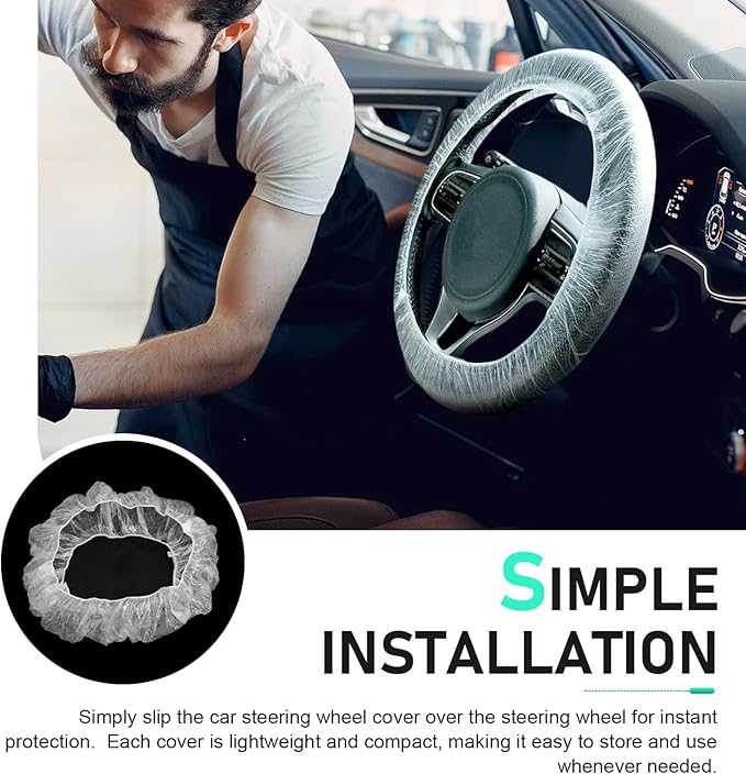100 PCS Car Disposable Steering Wheel Covers, Plastic Transparent Car Steering Wheel Covers with Elastic Trims, Universal for Most Cars