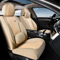 Coverado Seat Covers, Car Seat Covers Front Seats, Waterproof Nappa Leather Auto Seat Cover with Lumbar Head Pillow, Beige Seat Covers Carseat Cover Universal Fit for Most Cars