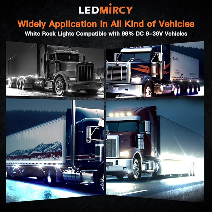 LEDMIRCY R1 Pure White Rock Lights Kit with Switch Wire Harness 12PCS Super Bright LED Rock Lights White for Offroad Trucks ATV UTV SUV High Power Underglow Under Body Light Waterproof Shockproof