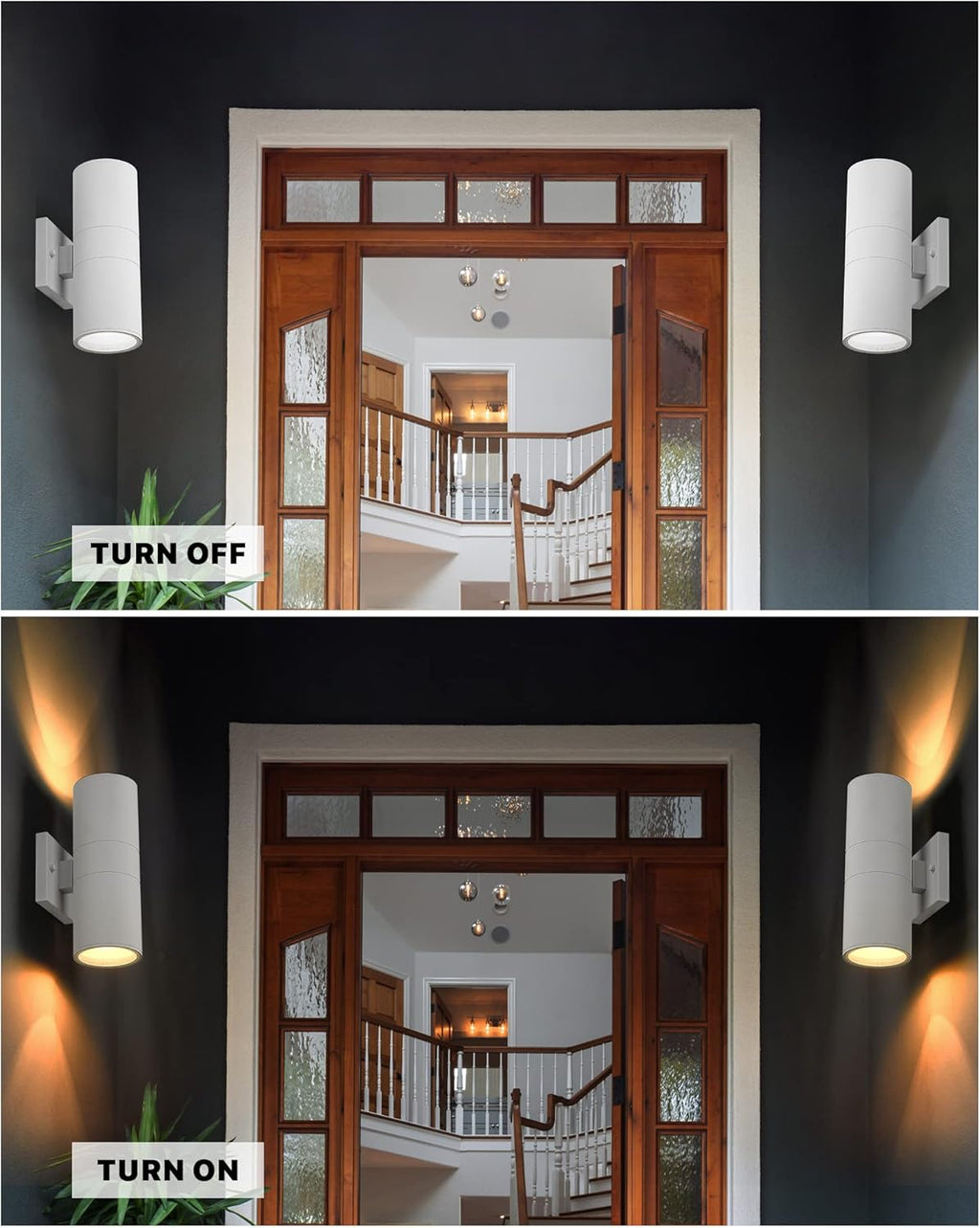 Ken & Ricky White Outdoor Wall Sconce, Outside Up and Down Wall Lights, Modern Exterior Light Fixtures with Tempered Glass Cover for House Porch Garage Patio Front Door -1 Pack