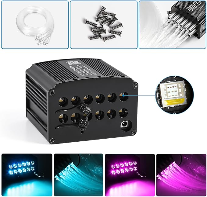 Car Starlight Headliner Kit, 4 Colors 32W Twinkle & Meteor Fiber Optic Ceiling Lights, 2 in 1 Light Engine 800pcs*0.03in*13.1ft+240 RGBW Shooting Stars Lights for Car Roof Décor