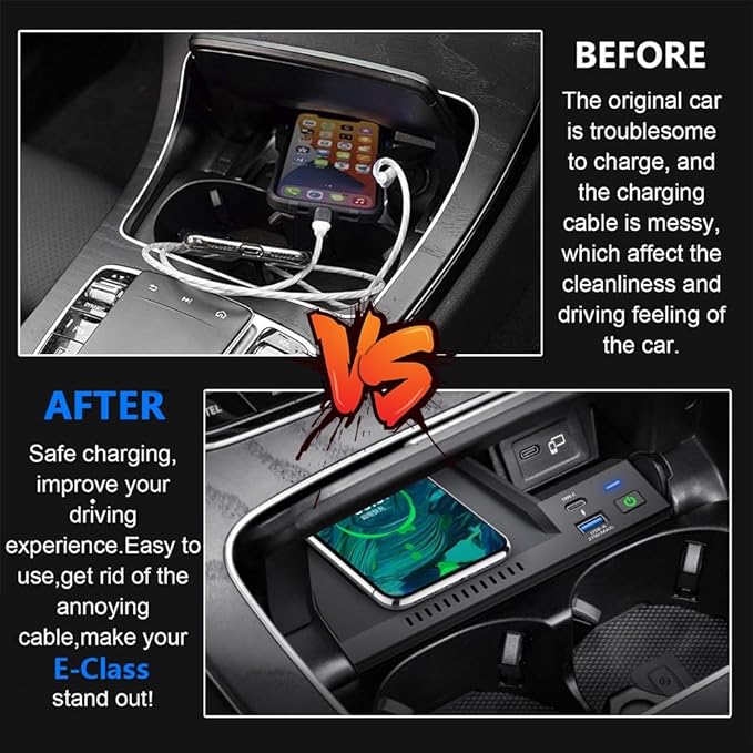 Wireless Car Charger for Mercedes-Benz E-Class Coupe AMG 2016-2023, 15W Fast Charging Phone Charger Pad for Mercedes Benz E350 E450 AMG E53 E63 S Coupe Wagon Convertible Accessories