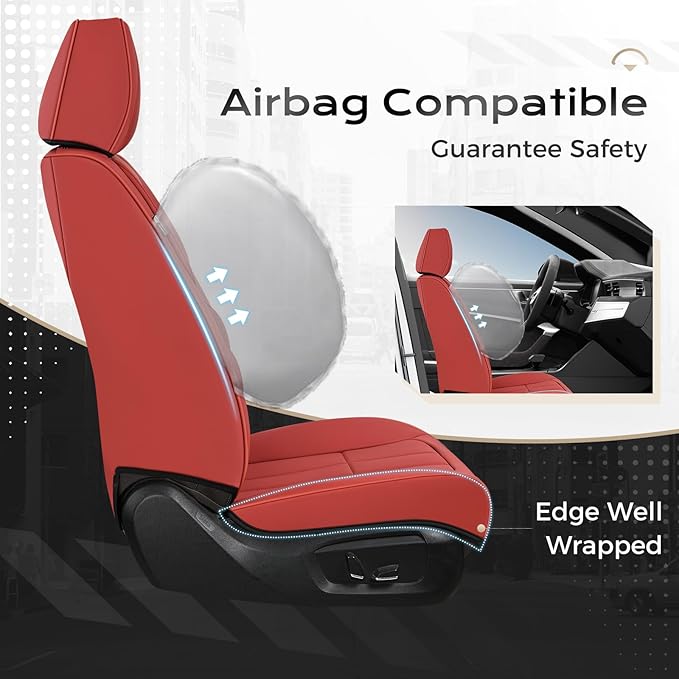 Coverado Car Seat Cover, Cover for Cars Front Seat, Premium Leather, Universal Fit Waterproof Seat Protectors, Car Seat Cushion Non-Slip for Most Cars-Red