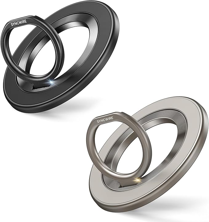 SYNCWIRE Magnetic Phone Ring Holder for MagSafe [2 Pack] - Magnet Cell Phone Grip Stand Finger Ring Kickstand Two-Sided Magnetic Compatible with iPhone 17 Pro Max 16 15 14 13 12 MagSafe Accessories
