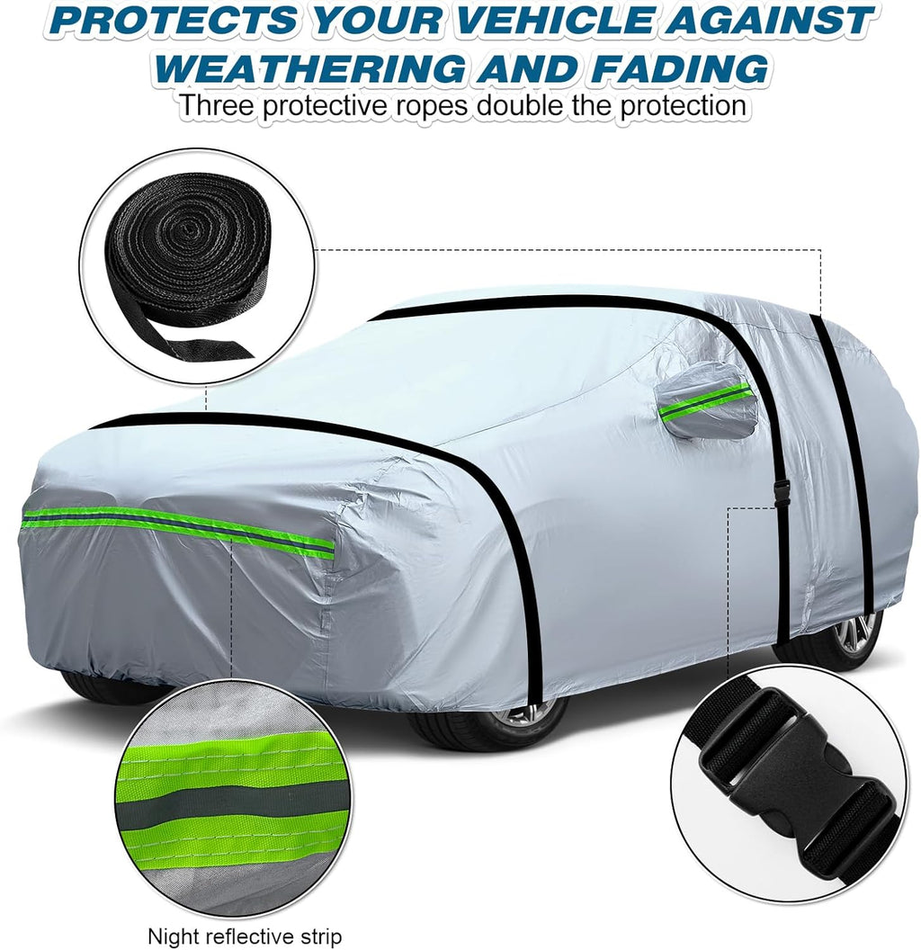 TUCAREST 6-Layers Heavy Outdoor Pickup Full Car Cover Hard Shell Zipper Design Waterproof All Weather Weatherproof UV Sun Protection Snow Dust Storm Resistant with Straps (Fit for UP to 213"-237")