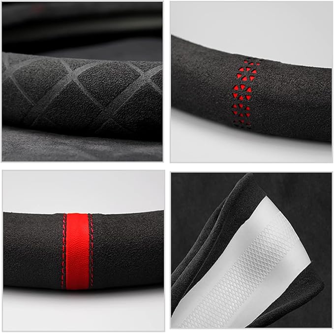 Suede Steering Wheel Cover,Compatible with Subaru BRZ 2016-2023 Suede Leather Sport Non-Slip Wheel Cover Car Interior Accessories 14-14 1/4 inch for Man and Women