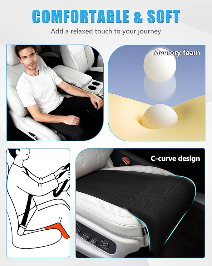 Car Seat Leg Support Cushion, Black Leather Carseat Leg Support, Universal Waterproof Leather Extender Pad for Drivers, Office Chairs, Cars, Buses & Trains