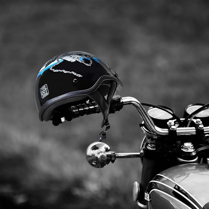 Cartman Cruiser Scooter Motorcycle Half Face Helmet, Blue Skull Graphics, DOT Approved for Bike Scooter ATV UTV Chopper, Medium