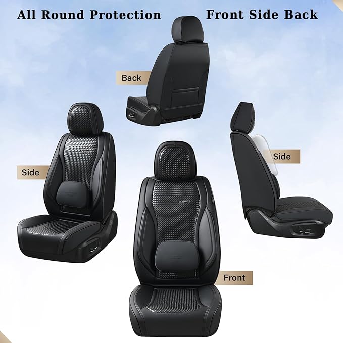 Coverado Car Seat Covers Full Set, Black Seat Covers for Cars, Waterproof Nappa Leather Automotive Seat Covers with Lumbar Head Pillow, Car Seat Protectors, Universal Fit for Most Cars SUV