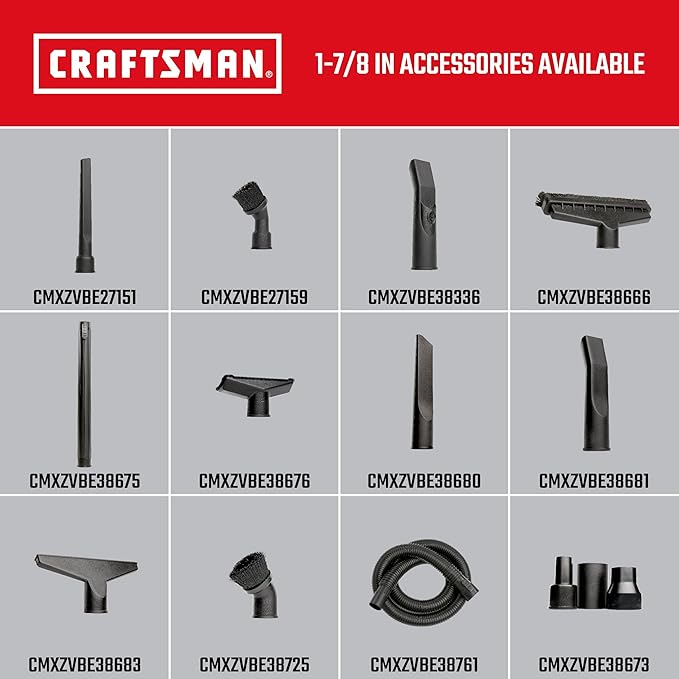 CRAFTSMAN CMXZVBE38680 1-7/8 in. Crevice Tool Wet Dry Vac Attachment, Industrial-Grade Shop Vacuum Accessory for Cleaning Tight Spaces, Fits 1-7/8 in. Hose Diameter