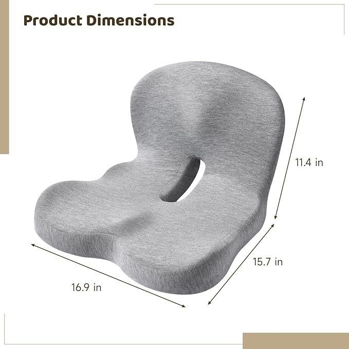 Memory Foam Car Seat Cushion with Lumbar Support, 15.7 X 16.9 X 11.4 in, Gray, Ergonomic Design for Office and Car, Non-Slip