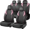 Coverado Seat Covers, Car Seat Covers Full Set, Car Seat Cover, Car Seat Covers Front Seats and Back, Waterproof Car Seat Cushion, Faux Leather Car Seat Protector Universal Fit Most Cars, Black&Pink