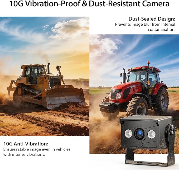 ZEROXCLUB 10" 1080P Wired Rear View Backup Camera System, Quad Split Screen IP69K Waterproof Reverse Camera, Vibration-Proof 10G for Tractor, Truck, Trailer, Combine, Heavy Equipment, BH101