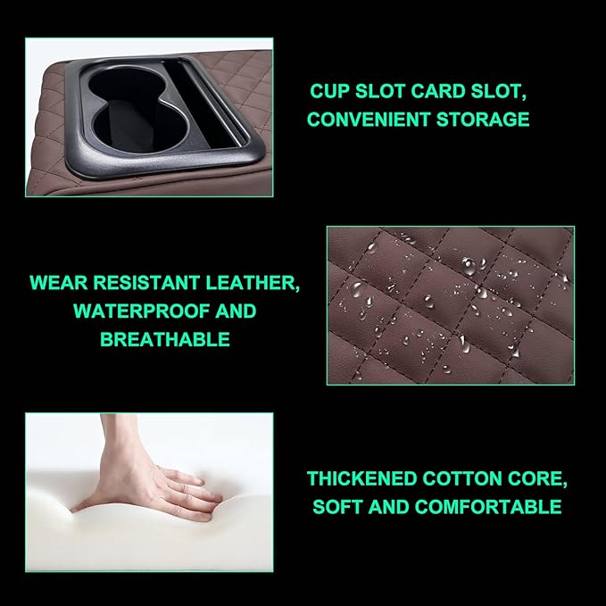 Car Center Console Armrest Pillow, Memory Foam Auto Armrest Box Cover with Cup Holder & Phone Holder, Waterproof Leather Arm Rest Protector Cushion, Interior Car Accessories (Diamond, Coffee)