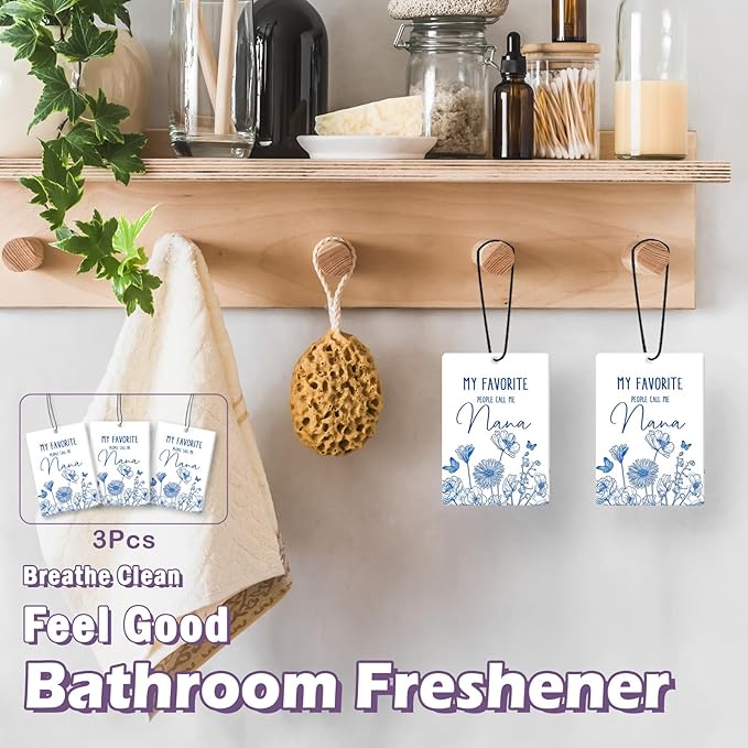 Nana Grandma Gifts Car Air Freshener Accessories 3pcs,My Favorite People Call Me Gifts for Grandma Christmas,Rustic Blue Flower Hanging Scent Fragrance Card for Women Closet Home Decor