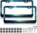 Starry Sky Mountain License Plate Frames - 2 Pack Green Mountain Forest Stainless Steel License Plate Holder,Rust-Proof Waterproof Car Decorative Tag Frame with Screws Fasteners Caps