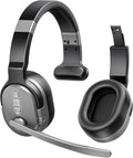 Trucker Bluetooth Headset, Wireless Headsets with Noise Cancelling Microphone, 50+Hrs HD Talktime Bluetooth Headphones with Detachable Earpad/Single+Dual Mode for Office/Driving/Home (Silver)