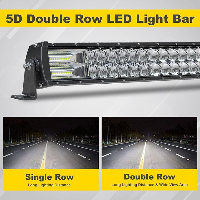 5D 52'' inch Straight LED Light Bar + 4'' inch White/Amber Yellow LED Pods Strobe Light Driving Fog Light Spot Flood Combo Beam Offroad Lighting with Switch Wiring Harness for Truck Pickup ATV