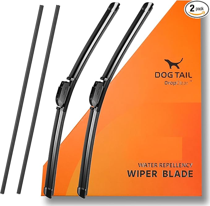 DOG TAIL Water Repellent Silicone Wiper Blades 20 inch (2 Pack) with Multiple Adapters and 2 Refills, Automotive Replacement Front Windshield Wiper Blades for My Car with Water Repellency DropClear