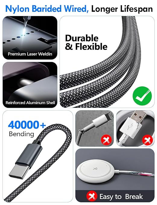 2Pack Multi Charging Cable Cord for Travel Essentials,Apple Watch Charger,iPhone Charger,[3-in-2] Type C/Lightning Cable Portable Designed for iWatch,iPhone 17-8,Galaxy S25-21,AirPods,iPad-1.5M Black